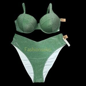 Victorias Secret Swim Shimmer Push up Padded Bikini top & Bottom Set Green XXL
